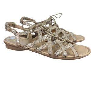 Naturalizer N5 Comfort Whimsy Golden Snakeskin Gladiator Sandals Shoes Flats 11